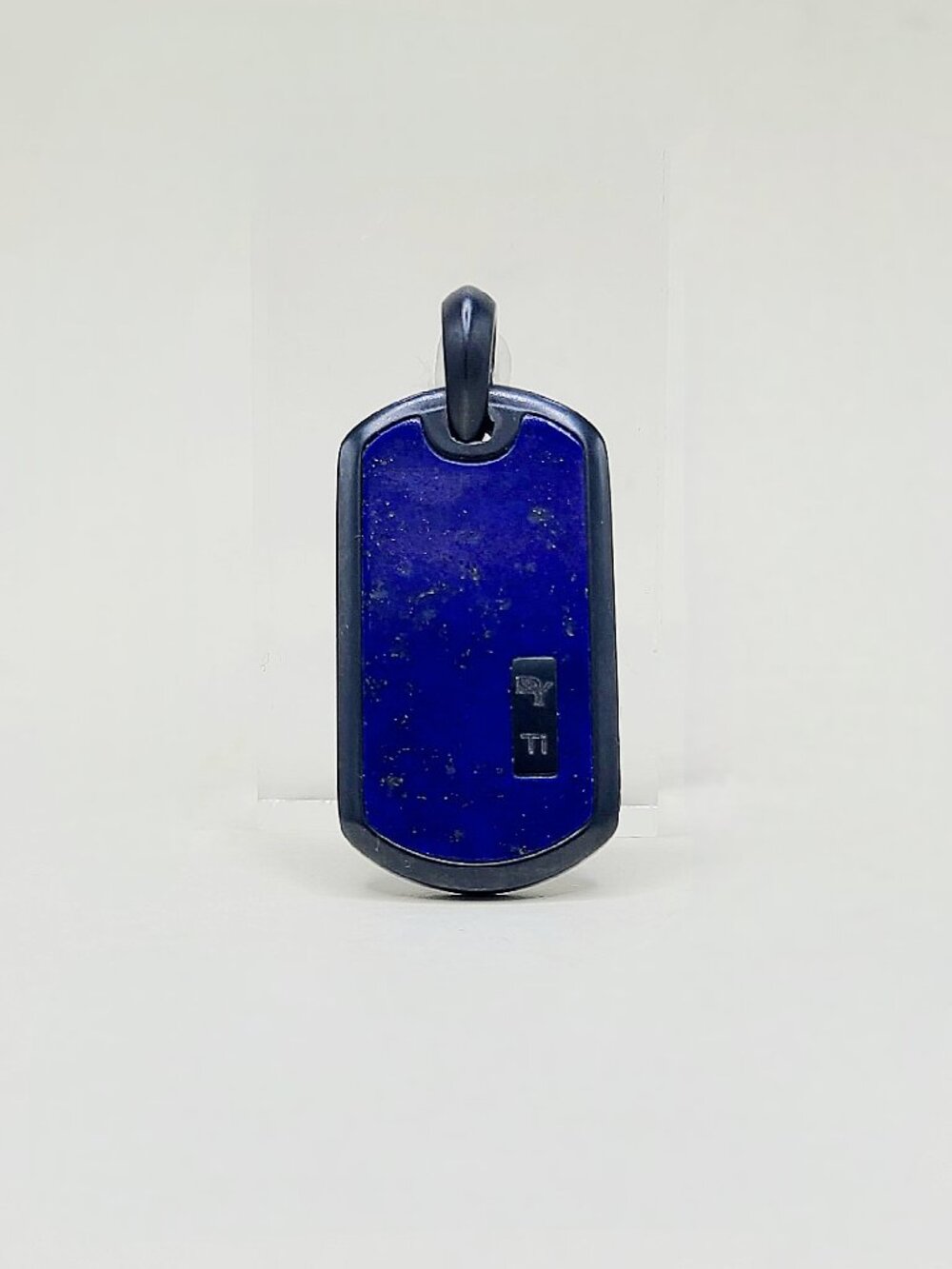 David Yurman Lapis Lazuli Dog Tag Pendant in Black Titanium - RARE